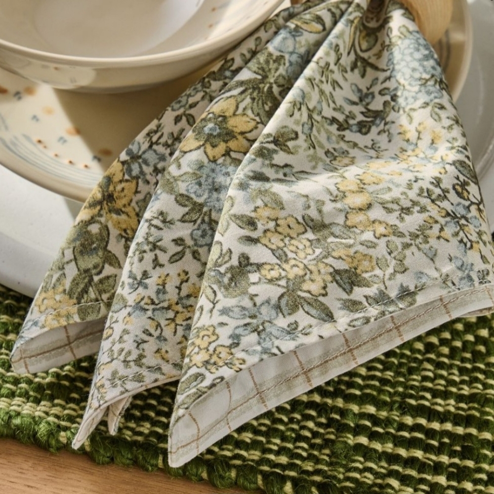 ❤️BUY 2 GET 1 FREE  Frankie Floral Napkin Sets, Color Yellow & Green - Picture 8 of 16